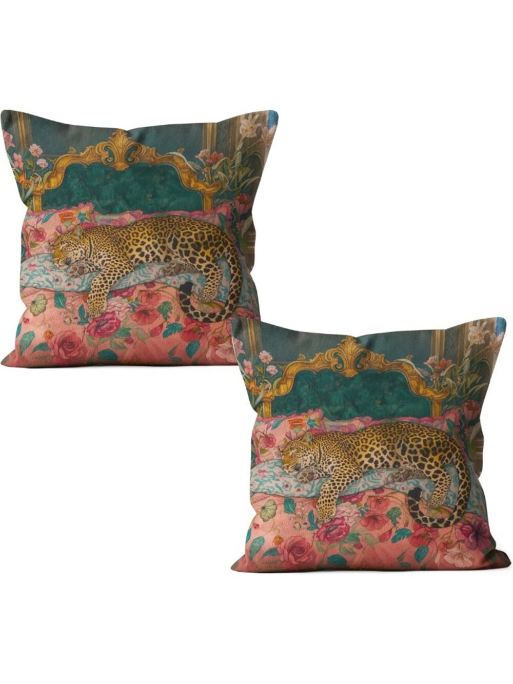 Set of 2 Colorful Tiger Leopard Cheetah Pillow Covers 18x18 - Eclectic Home
